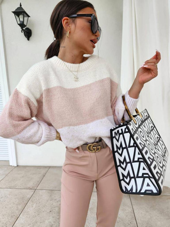 Beżowo-różowy sweter damski SELENA