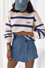 Ecru bluza damska w granatowe paski AGNES