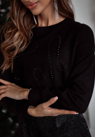 Czarny sweter damski z robiony cyrkoniami PERLS