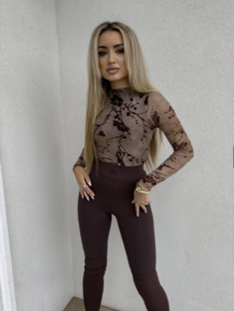 Czekoladowa dopasowana bluzka damska SKIN