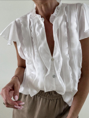 Biała  koszula damska zdobiona falbanka LILA