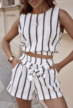 Biały bawełniany komplet damski, w czarne paski IBIZA