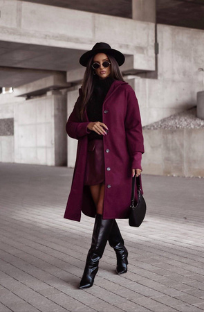 Bordowy płaszcz damski XANA AUTUMN
