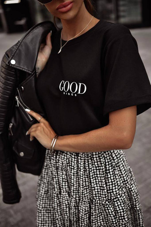 Czarna bluzka damska z krótkim rękawem GOOD VIBES