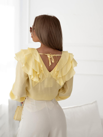 Żółta bluzka damska z ozdobną falbaną CRYSTAL