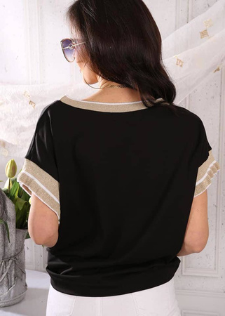Czarna bawełniana bluzka damska z krótkim rękawem EMILIA