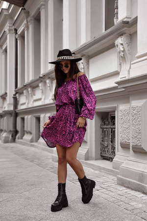 Różowo-czarna sukienka damska hiszpanka we wzory SPAIN