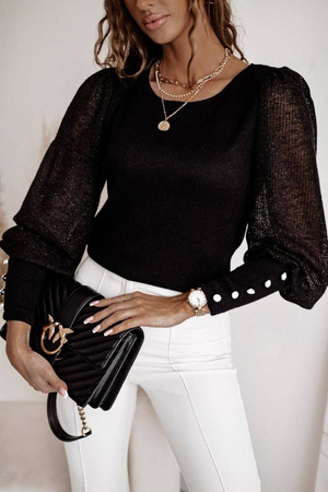 Czarny sweter damski z rękawem z siateczki PARTY