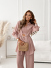 Pudrowo-różowy 3 częściowy lniany komplet damski GRACE