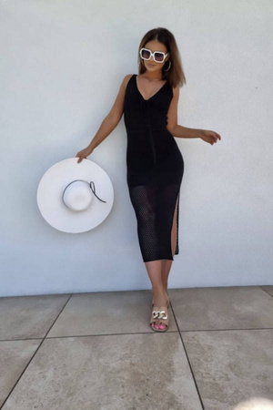 Czarna sweterkowa ażurowa sukienka damska ALDONA