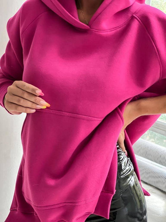 Długa różowa bluza damska z kapturem i kieszenią CASUAL LUISE