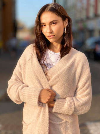 Jasny beż kardigan ALPAKA, długi sweter z kieszeniami.