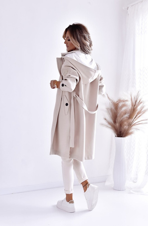 Beżowy płaszcz damski z odpinanym kapturem SPRING