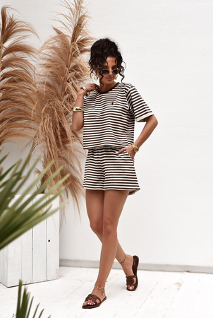 Beżowo-brązowy bawełniany komplet damski PAFOS