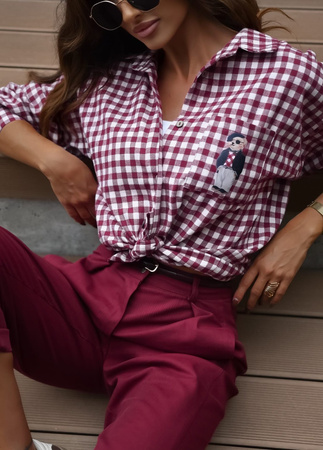 Bordowa koszula damska w kratę TEDDY