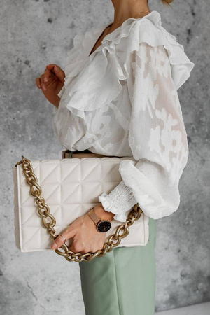 Biała koszula damska z falbanami i srebrną nitką SIMPLY CROWN