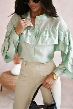 Seledynowa koszula damska zdobiona falbanka MELODY