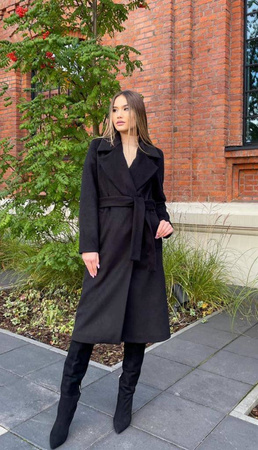 Czarny szlafrokowy płaszcz damski JUSTINE