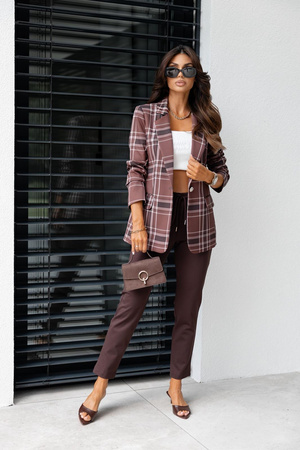 Brązowa marynarka damska w kratę TIFFANY