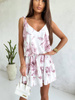 Biała sukienka damska w różowe kwiaty z regulowanymi ramiączkami LUISE