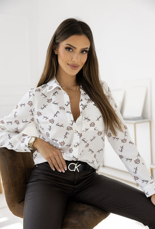 Biała koszula damska w brązowy wzór PINKO