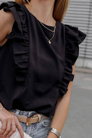 Czarna bluzka damska z falbaną i wiązaniem na plecach DONNA