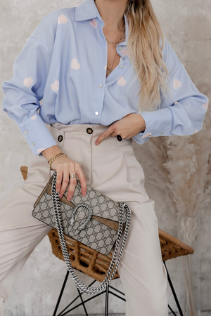 Niebieska luźna koszula damska w serduszka SIMPLY LOVE