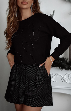 Czarny sweter damski z robiony cyrkoniami PERLS