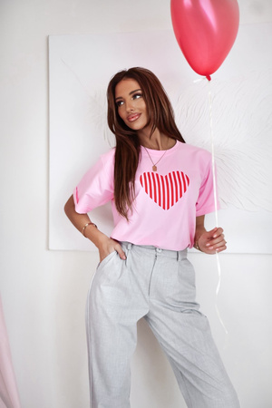 Różowy T-shirt damski z krótkim rękawem HEART