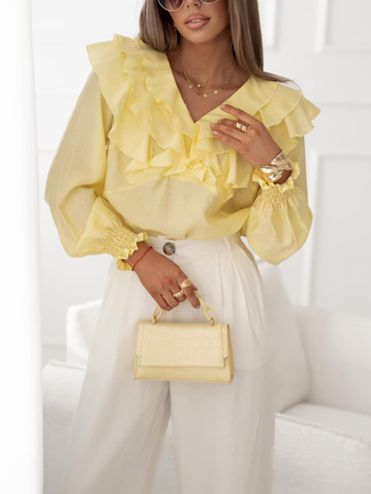 Żółta bluzka damska z ozdobną falbaną CRYSTAL