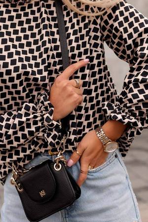 Beżowo-czarna bluzka damska ze ściągaczem przy rekawie CLOUD