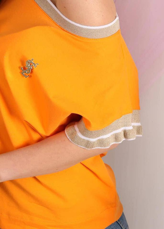 Pomarańczowa bawełniana bluzka damska z krótkim rękawem EMILIA