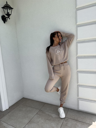Beżowy bawełniany damski komplet dresowy LOUIS