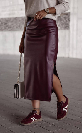 Bordowa długa spódnica damska z eko skóry ANNA