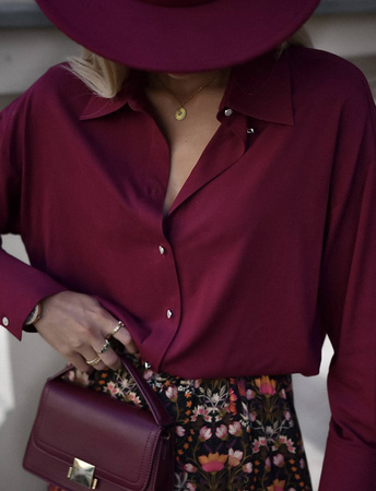 Bordowa luźna koszula damska w kwiecisty print SIMPLY