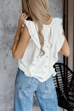 Biała bluzka z falbaną i guzikami na plecach WHITE MARTHA