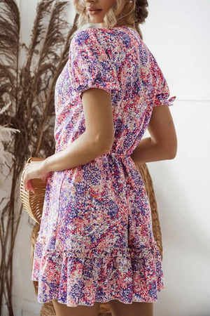 Różowo-fioletowa, krótka sukienka damska w kolorowy print ANASTAZJA