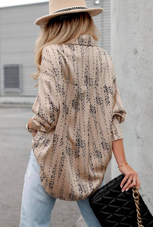Luźna beżowa koszula damska w kropki SIMPLY STYLE