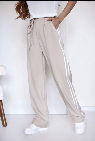 Beżowe szerokie spodnie damskie z lampasem MIRANDA