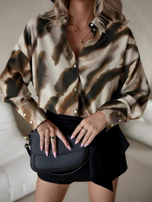 Brązowo-beżowa   luźna koszula damska  ROOMY