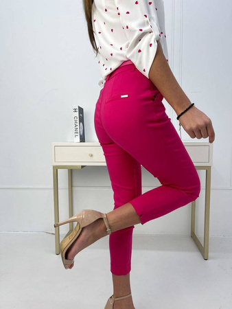 Różowe materiałowe spodnie damskie z paskiem FREZJA