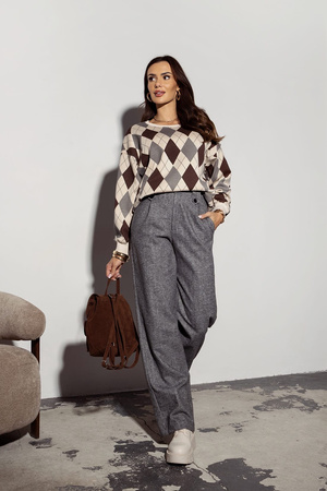 Szare spodnie damskie z prosta nogawka XANA AUTUMN