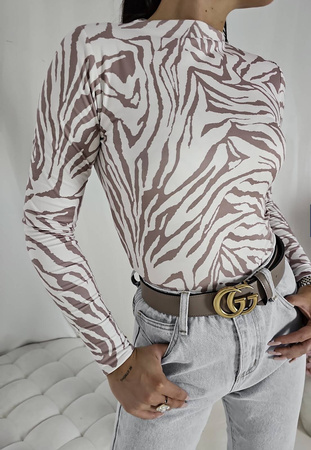 Elastyczna dopasowana bluzka damska we wzory ZEBRA SKIN