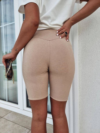 Beżowe elastyczne prążkowane spodenki damskie kolarki COMFY BY ME