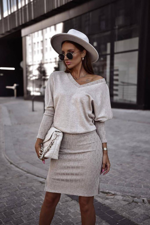 Beżowy dzianinowy komplet damski CELINE