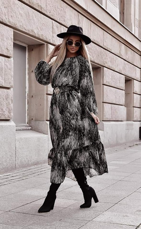 Szyfonowa sukienka damska w kontrastowy wzór XANA HARMONY