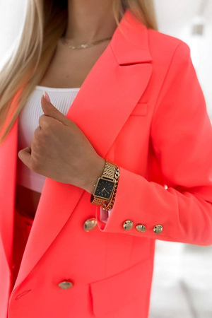 Garnitur damski w kolorze koralowego neonu żakiet i spodnie ELMA