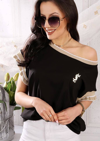 Czarna bawełniana bluzka damska z krótkim rękawem EMILIA