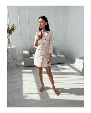 Jasna żakietowa sukienka damska w kratę z paskiem w talii EVERYDAY ELEGANCE I