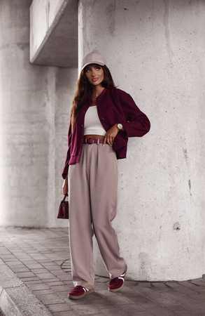 Bordowa kurtka bomberka w delikatne paseczki MALAGA